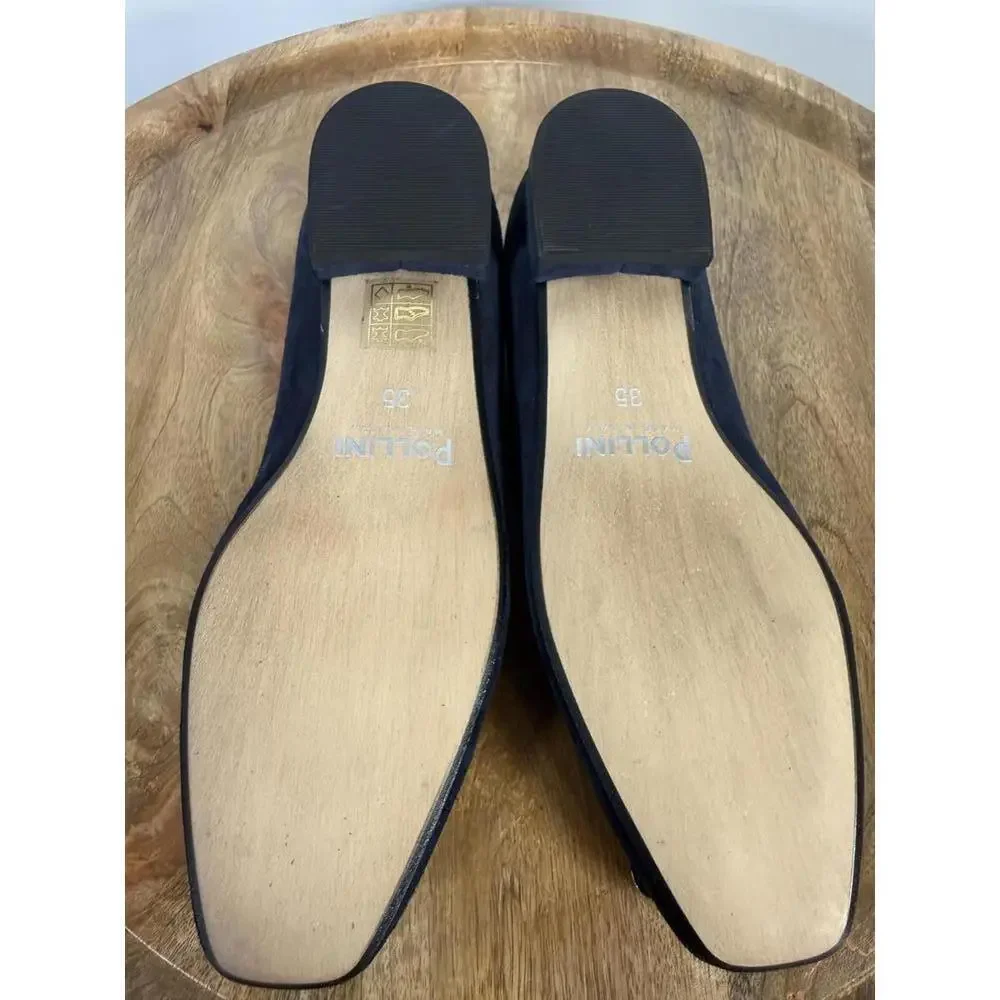 Pollini Clodette15 Oceano Navy Suede Ballerinas w/ Gold Plaque EU 35 / US 5 NWB - Picture 3 of 12